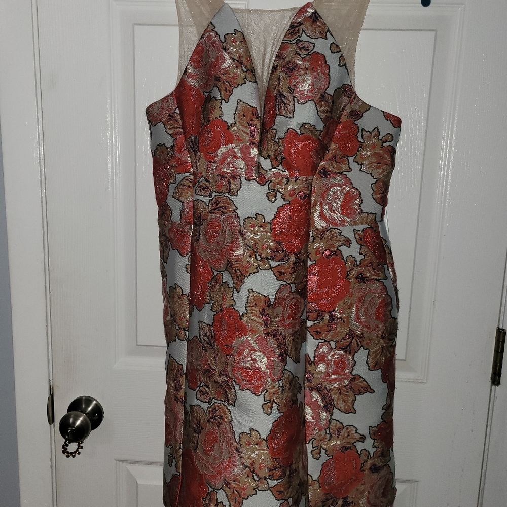 Topshop Illusion Jacquard Mini Dress Floral 8 Red